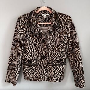 JM Collection Petite Brown & Cream Zebra Animal Print Stretch Knit Blazer M